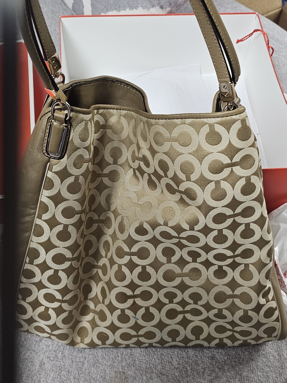 Designer-Style Tan Patterned Shoulder Bag